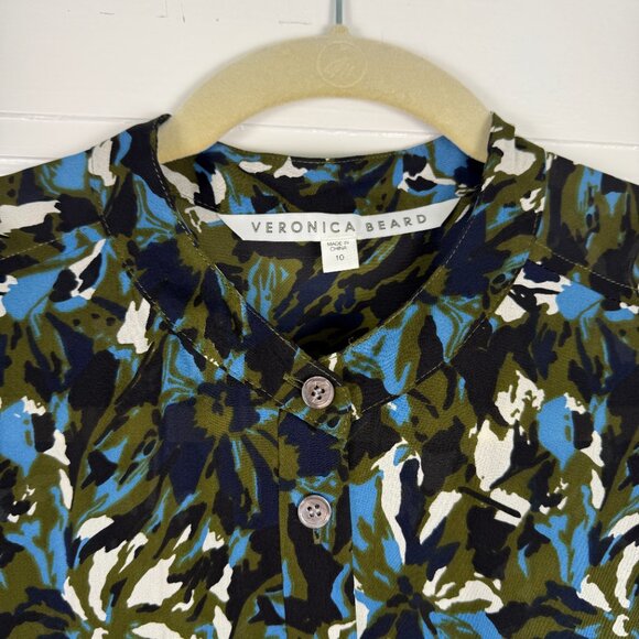 Veronica Beard Long-Sleeve Printed Button-Front Tie-Waist Shirtdress - Size 10 - Picture 3 of 9